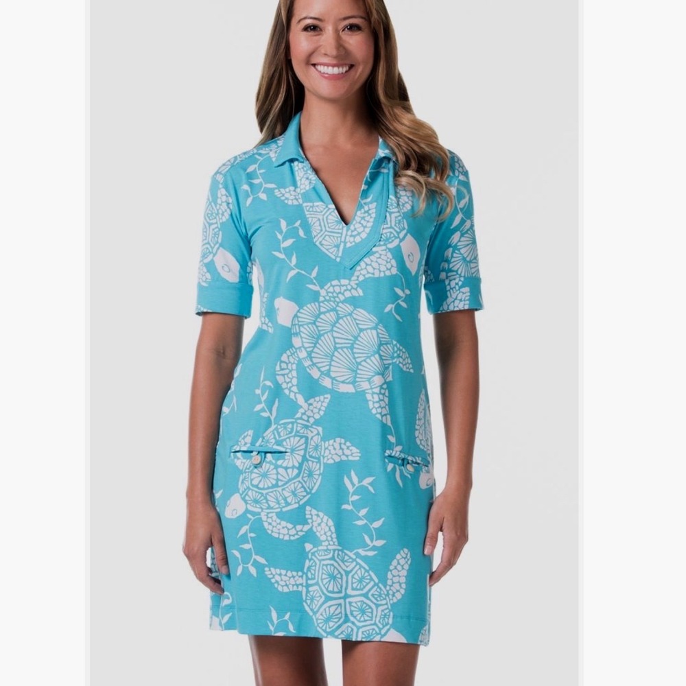 Tori Richard Honolulu Sea Turtle Print Shift Dress Womens Small